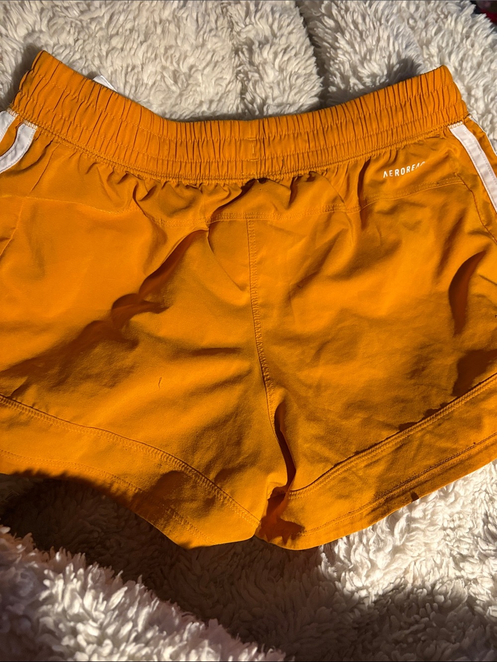 Adidas Women’s Athletic Shorts in Bright Orange with White Side Stripes - Picture 5 of 5